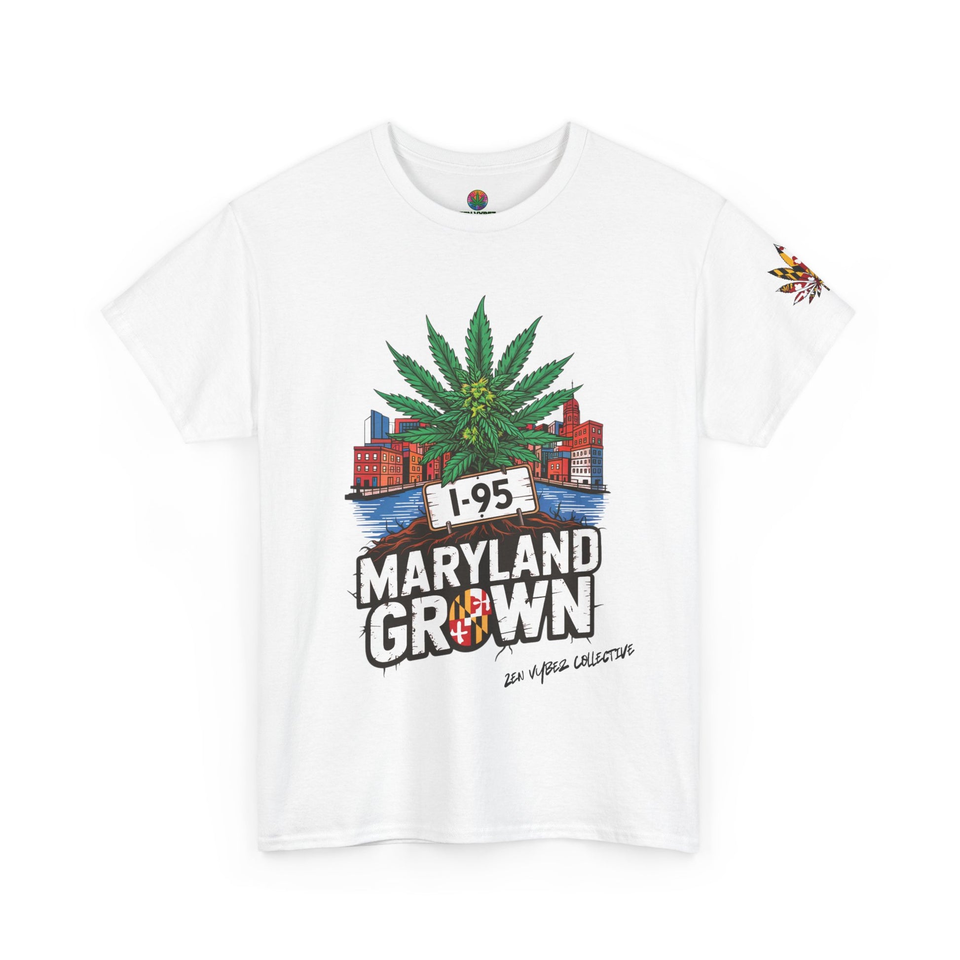 Maryland Grown T-Shirt – I-95 Cannabis Graphic Tee with State Flag Roots by Zen Vybez
