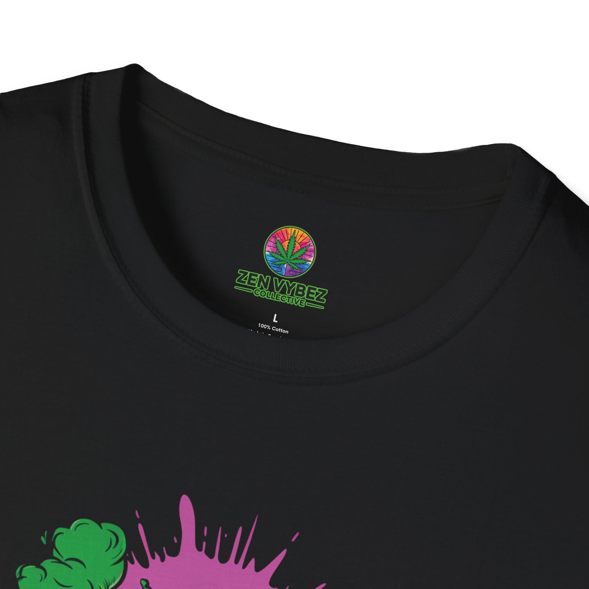 Neon Stoner Babe T-Shirt – Vibrant Weed Girl Graphic Tee with Pink & Green Smoke